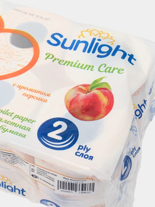 Туалетная бумага Sunlight, 2 слоя, 8 рулонов, персик