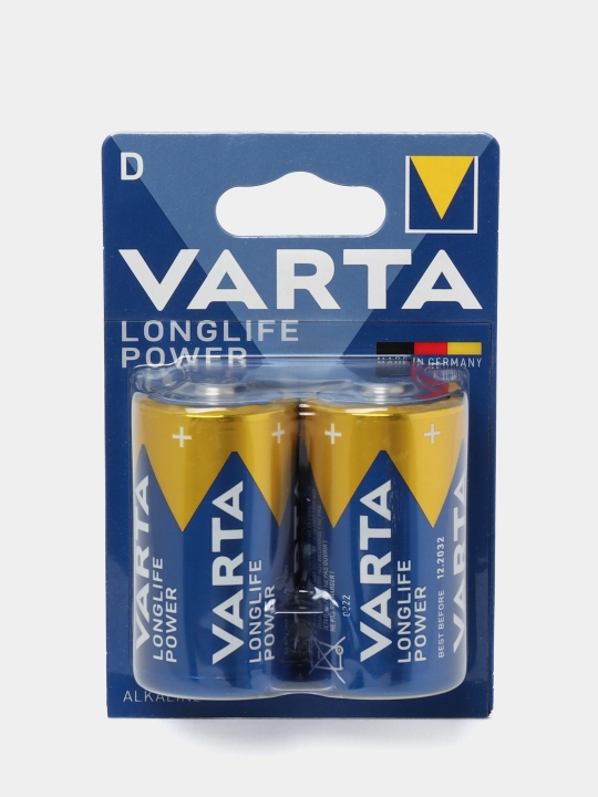 Батарейки VARTA Longlife Power D (LR20, бочонок) 2 шт — плиты, фонари, радио