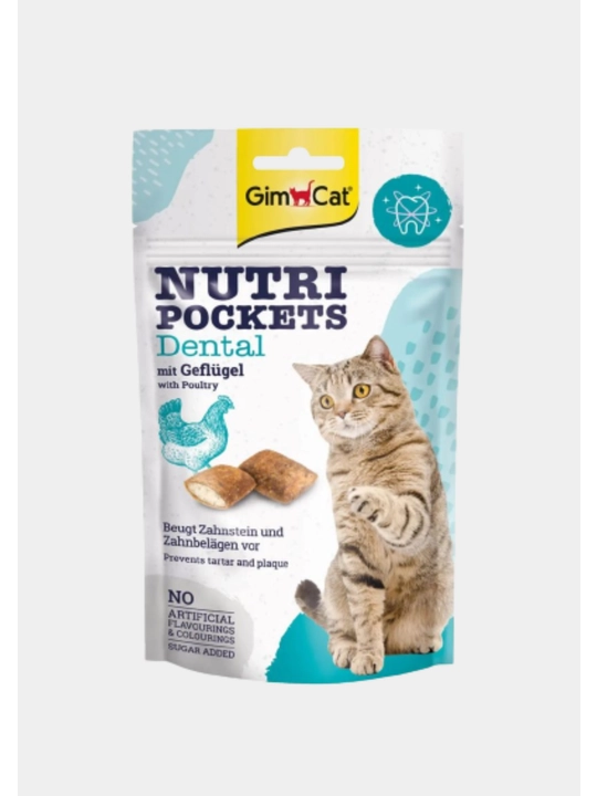 GimCat Nutri Pockets Dental-mushuklarning tish salomatligi uchun yastiqchalar, 60 g