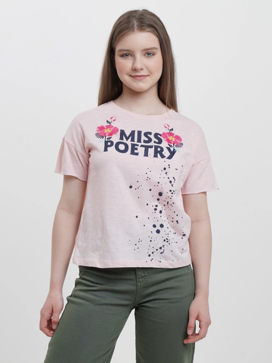 Qizlar uchun futbolka Miss Poetry, pushti - 