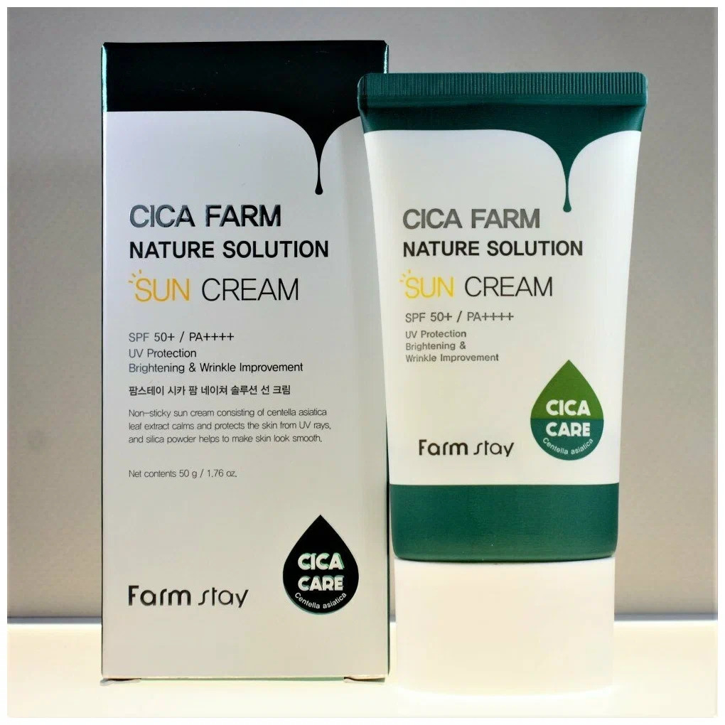 Cica farm отзывы. Cica Farm nature solution Sun Cream. Farm stay cica Farm nature solution Sun Cream spf50 + pa ++++ (50g). Солнцезащитный крем с центеллой Farm stay cica Farm nature solution Sun Cream spf50+pa++++. Крем солнцезащитный для лица Farmstay cica Farm.