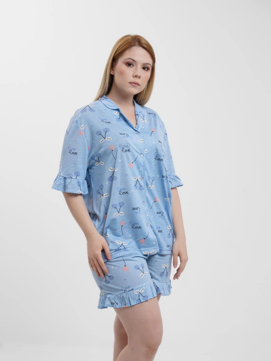 Ayollar uchun pijama to'plami, futbolka va shorti - 