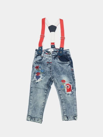 Джинсы для девочек с красными подтяжками, 9-18 месяцев — BBSTORE-P04AA74-74