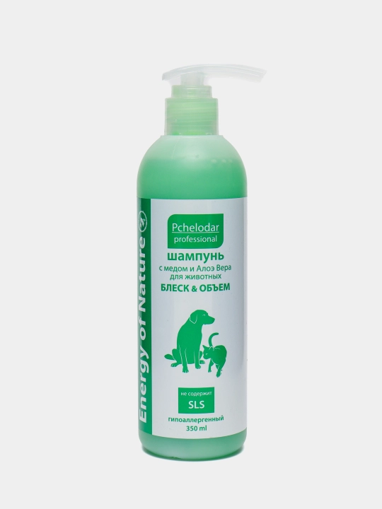 Hayvonlar uchun Pchelodar asal va aloe vera bilan shampun blesl volume, 350 ml - 