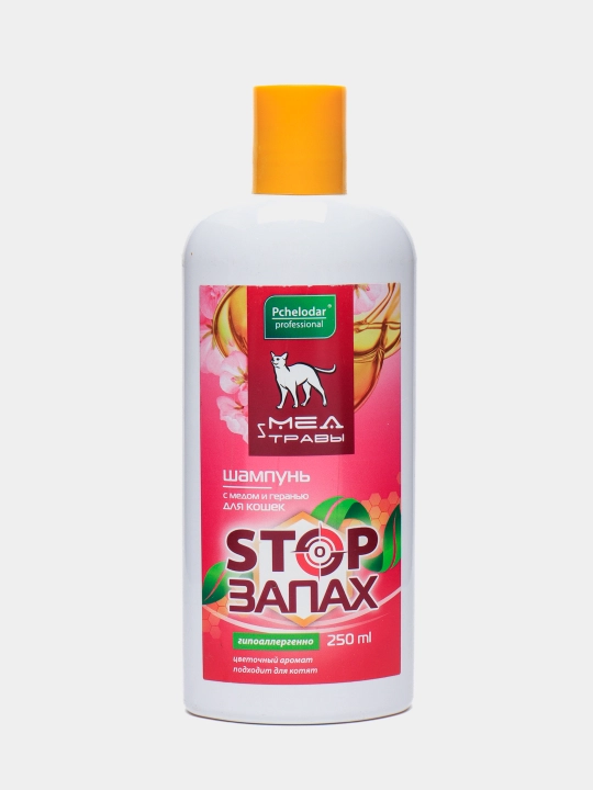 Shampun hipoalerjenik mushuklar uchun asal va geranium bilan Pchelodar, stop hid, 250 ml - 