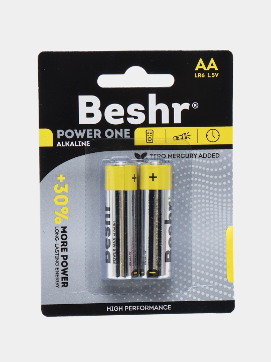 Batareyka, o'lchami AA, 2 dona, Beshr Power One Alkaline, 1,5 В, alkalin batareykalar