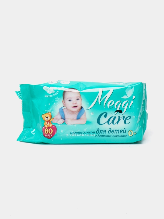 Влажные салфетки гипоаллергенные для детей 0+ Meggi Care с детским лосьоном, 80 шт - 