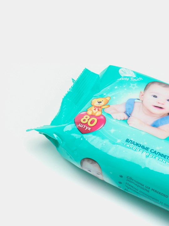 Bolalar uchun nam gipoallergik salfetkalari 0+ Meggi Care chaqaloq losoni bilan, 80 dona
