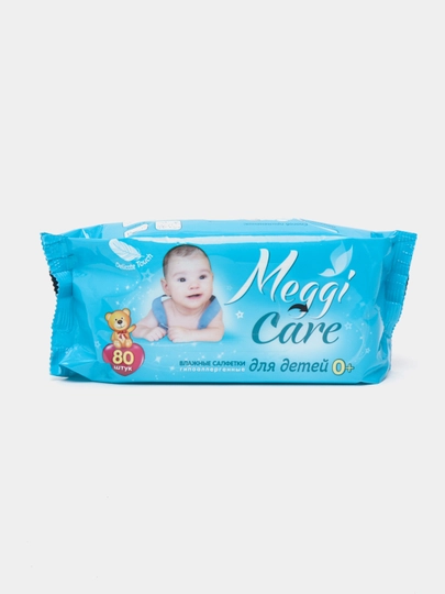 Влажные салфетки гипоаллергенные для детей 0+ Meggi Care с детским лосьоном, 80 шт