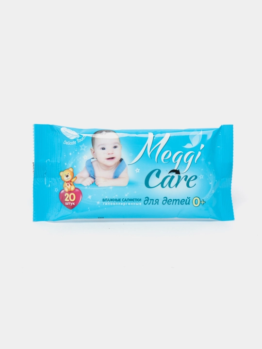 Bolalar uchun nam gipoallergenik salfetkalari 0+ Meggi Care, chaqaloq losyoni bilan, 20 dona - 