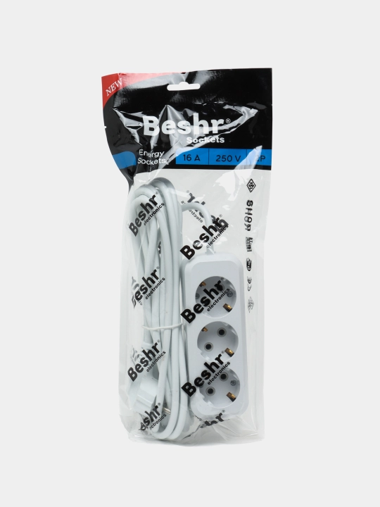Uzaytirgich yerga ulangan, 3ta gnezdo 5m kabel, Beshr, maxkam korpus, udlinitel, pilot