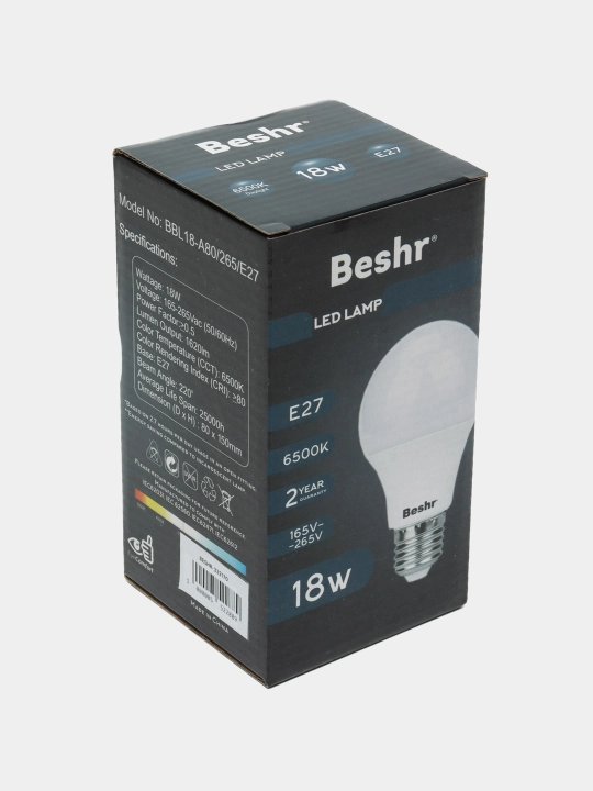LED lampa, 18Vt, 6500K- sovuq rang, E27, Beshr, energiya tejamkor, diodli lampa, lampochka