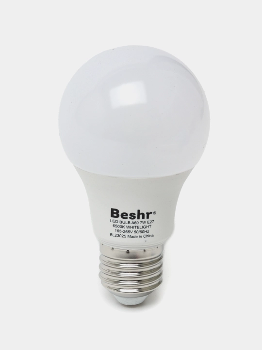LED lampa, 7 Vt, 6500K- sovuq rang, E27, Beshr, energiya tejamkor, diodli lampa