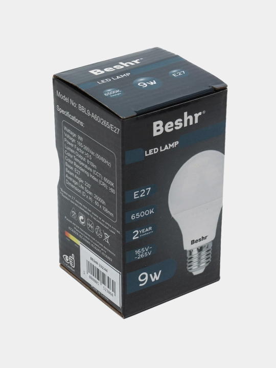 LED lampa, 9 Vt, 6500K- sovuq rang, E27, Beshr, energiya tejamkor, diodli lampa, lampochka