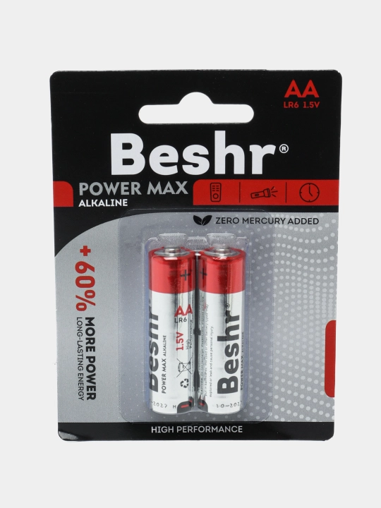 Barmoqli batareyalar, hajmi AA, 2 dona, Beshr Power Max Alkaline LR6, ishqoriy