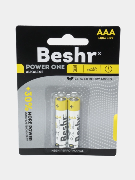 Batareykalar, o'lchami AAA, 2 dona, Beshr Power One Alkaline LR03 1.5 V, pult uchun