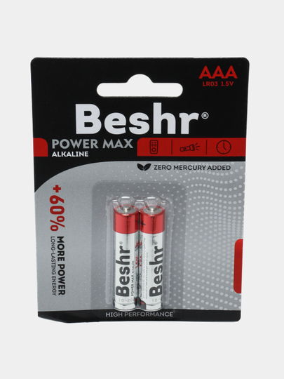 Batareykalar, o'lchami AAA, 2 dona, Beshr Power Max Alkaline LR03, alkalin batareykalar