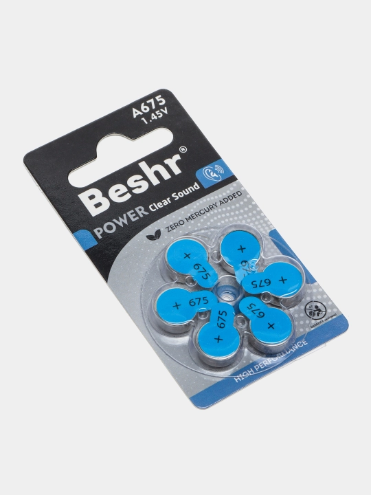 Батарейка для слуховых аппаратов Beshr Power Clear Sound A675, 1,45В, для чистого звука