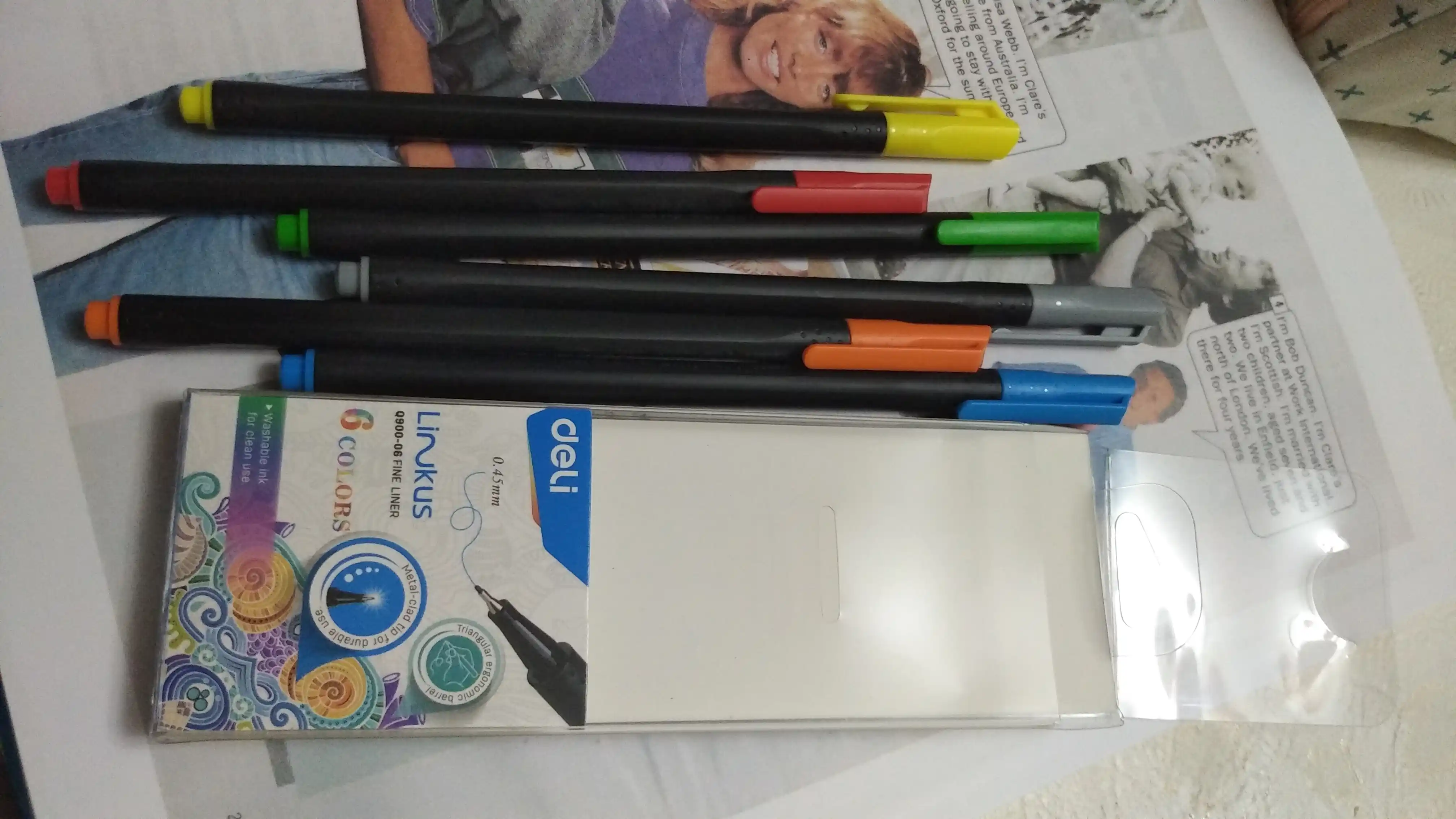 Лайнер ручки Deli 90006 Fine Liner, 6 цветов 