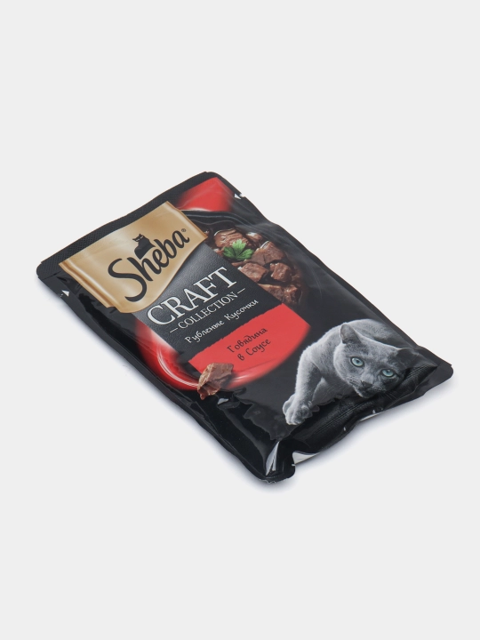 Nam ozuqa "Sheba" voyaga etgan mushuklar uchun, sousda maydalangan mol go'shti bo'laklari, 75 g