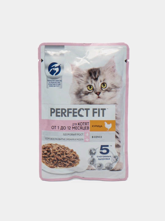 Влажный корм для котят Perfect Fit, курица в соусе, 75 г, 24 шт - 