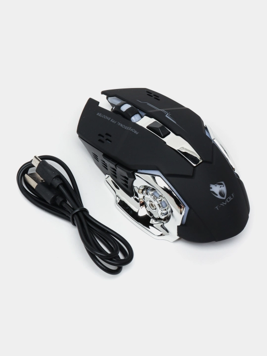 Simsiz oyin sichqonchasi, T-WOLF Q13 RGB, qayta zaryadlanuvchi, tovushsiz ergonomik