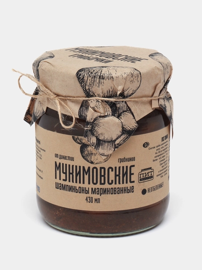 Шампиньоны маринованные МУКИМОВСКИЕ в стеклянной банке 430 мл — CF-SH430