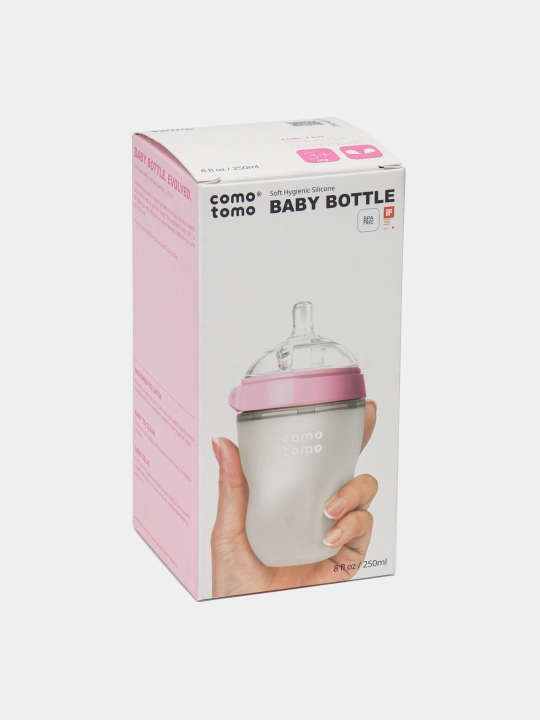 Suv idishi kolikaga qarshi Comotomo, pushti, 3 oy+, 250 ml