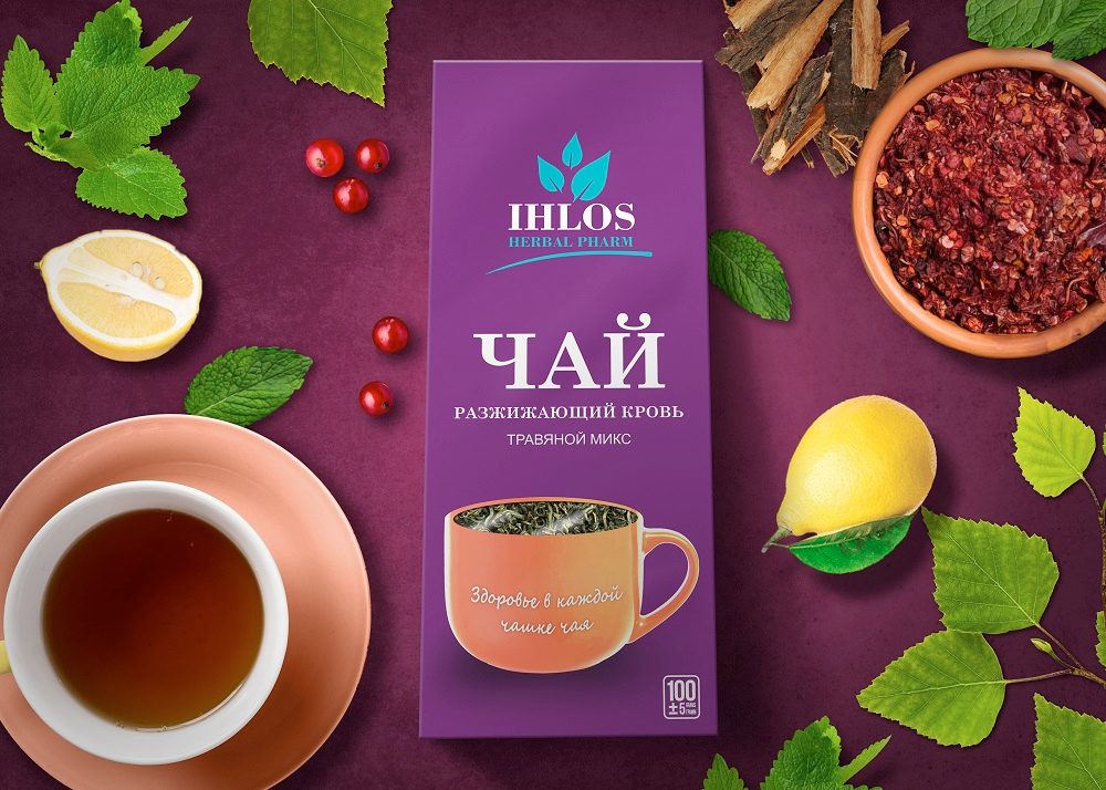 Чай листовой зеленый (Травяной микс) Разжижающий кровь Ihlos, 100 г ...
