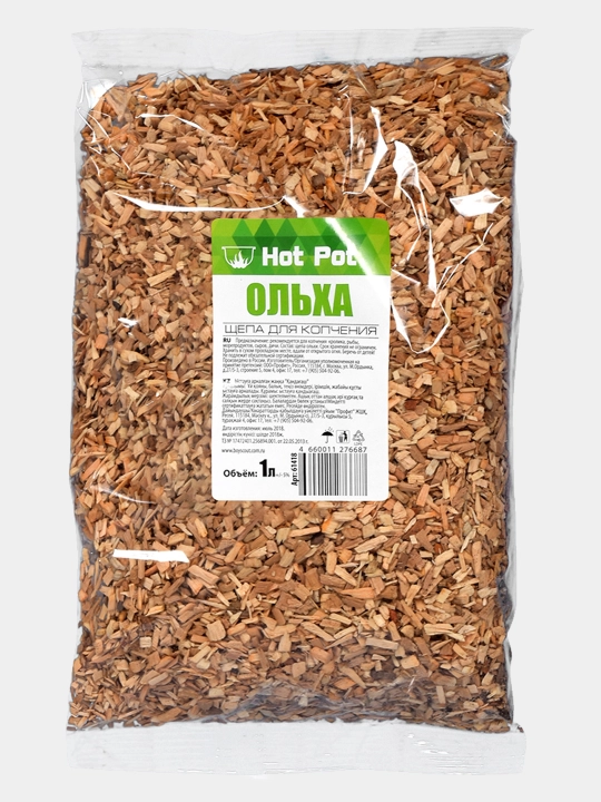Щепа для копчения Ольха мяса, рыбы, курицы, натуральная древесина , 1 литр, Hot Pot
