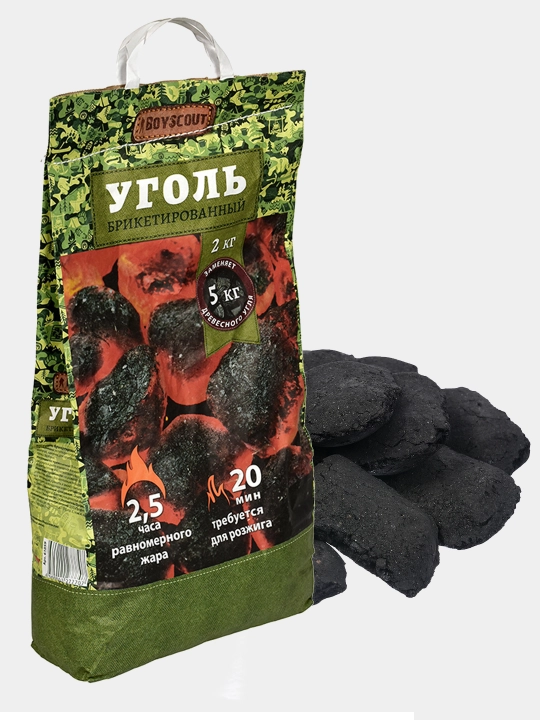 Ko'mir yog'ochli briketlangan BoyScout, 2 kg