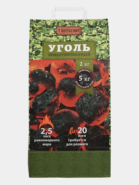 Ko'mir yog'ochli briketlangan BoyScout, 2 kg