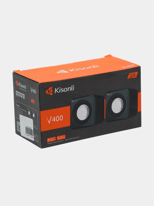 Колонки для компьютера Kisonli V400,  2.0, питание от USB, черный цвет, 3.5 Вт