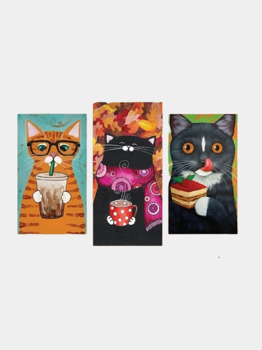 Rasmlar MDF dan, 3 qismdan Cat and autumn, interyer uchun modulli rasm