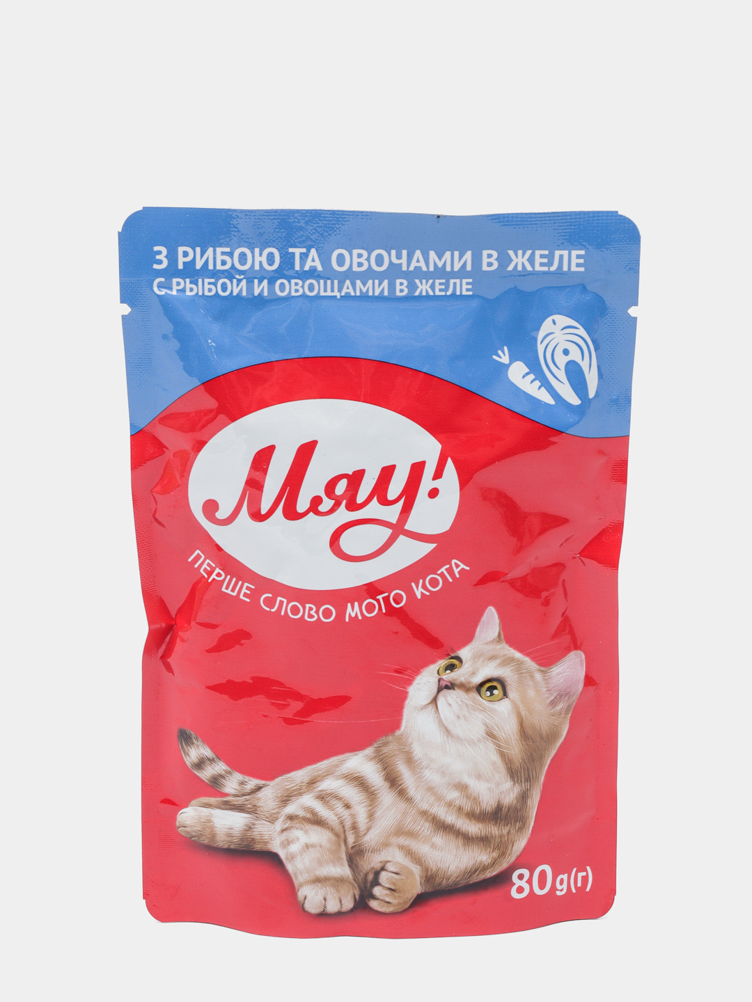 Влажный корм для кошек МЯУ!, пауч с рыбой и овощами в желе, 80 г купить ...