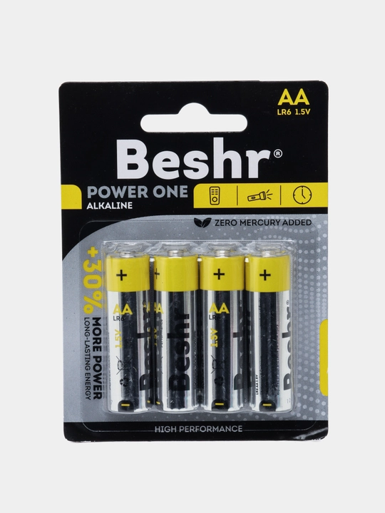 Batareyka, o'lchami AA, 4 dona, Beshr Power One Alkaline, alkalin batareykalar, pult uchun