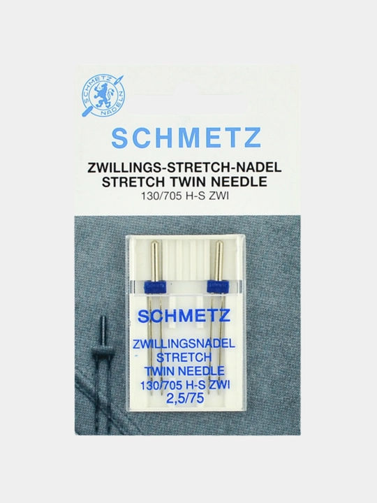 Иглы стрейч Schmetz, двойные для швейных машин 2.5 / 75, 2 шт - 