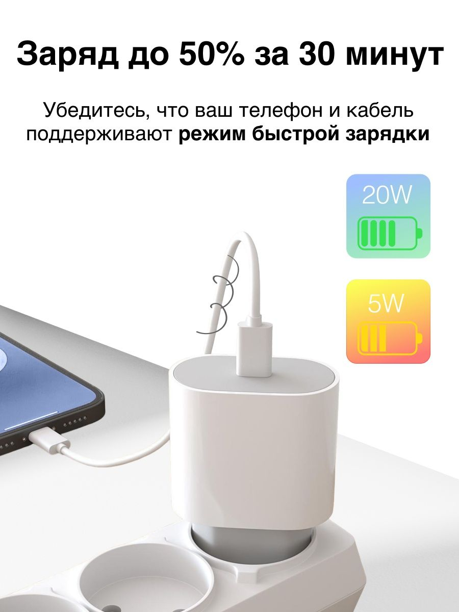 Зарядка для iPhone, блок головка без кабеля 20w Type-c, зарядное устройство  купить по низким ценам в интернет-магазине Uzum (513776)