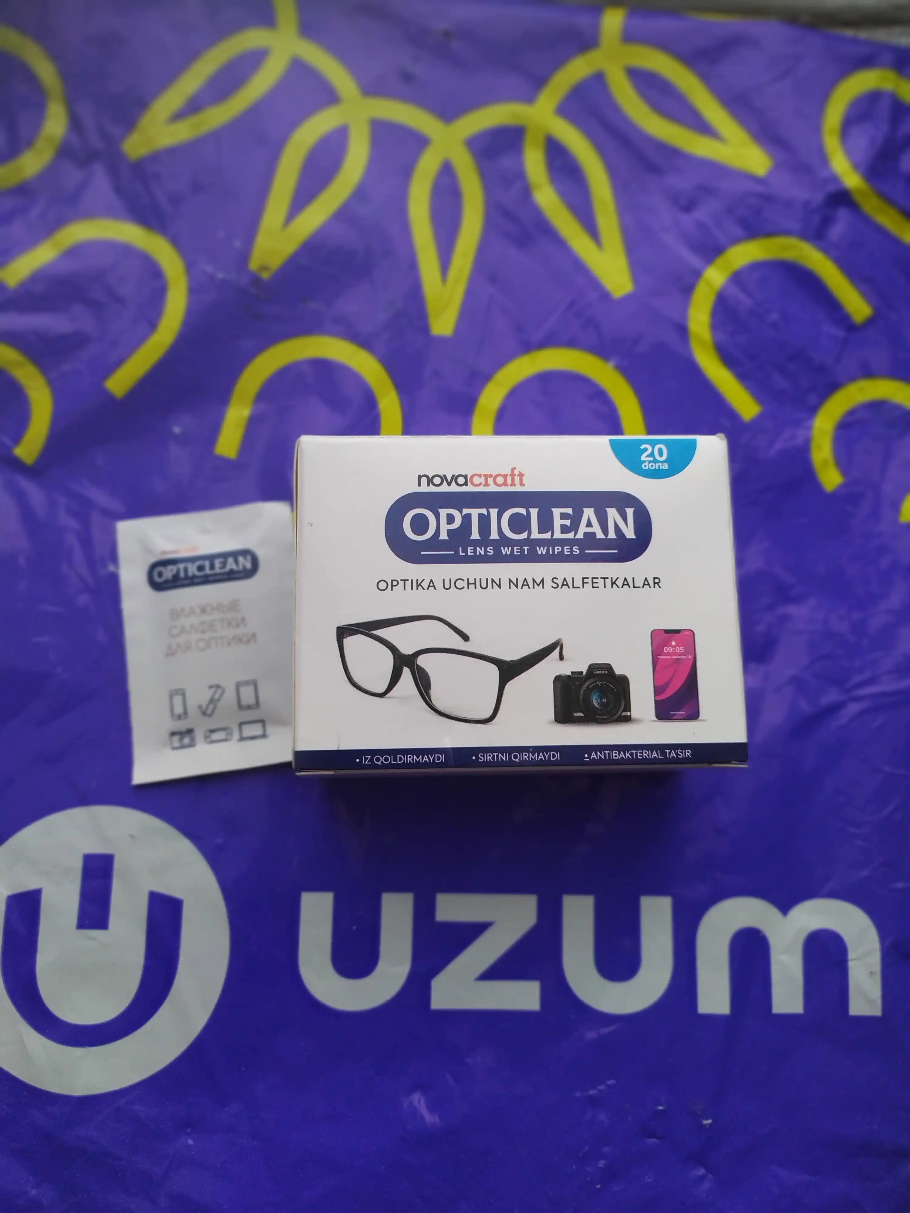 Opticlean ko‘zoynak va gadjet ekranlari uchun nam salfetkalar, 20 dona