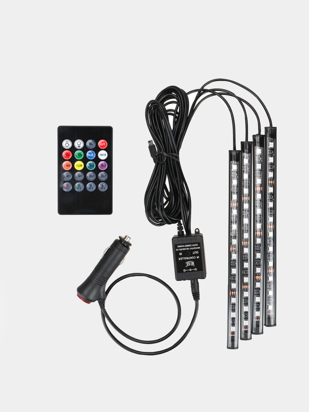 Avtomobildagi oyoqlar uchun ichki yoritish LED RGB, ovoz boshqaruvchisi, 48 LED