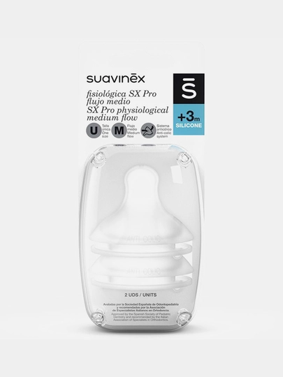 Соска сменная на бутылочку Suavinex SX Pro размер М, силиконовая, 3+ месяцев, 2 штуки — MAA-72212