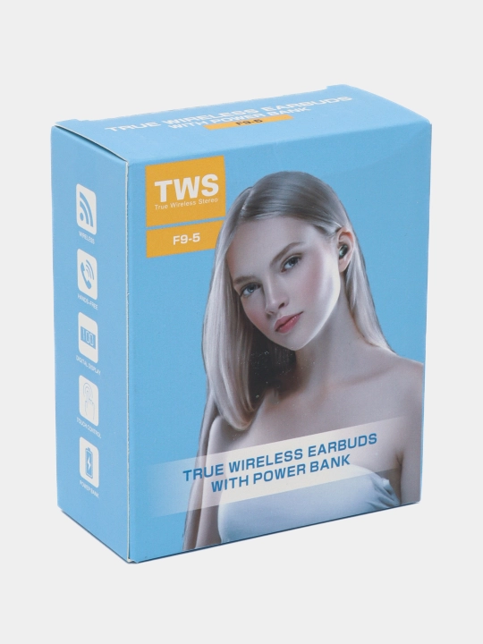 Simsiz quloqchinlar TWS F9-5 Power Bank bilan