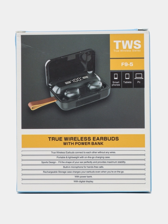 Simsiz quloqchinlar TWS F9-5 Power Bank bilan