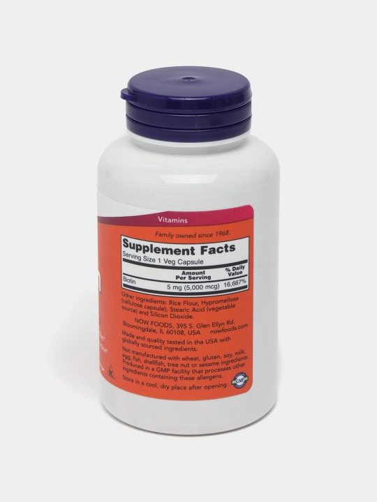 Biotin Now Foods, 5000 mkg, 120 kapsula