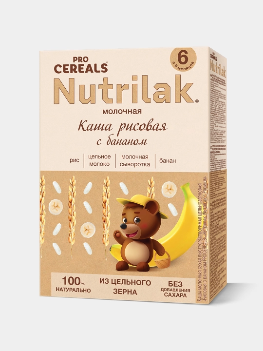 Butun donli guruch bo'tqasi Nutrilak Premium ProCereals, sutli banan bilan, 200 gr