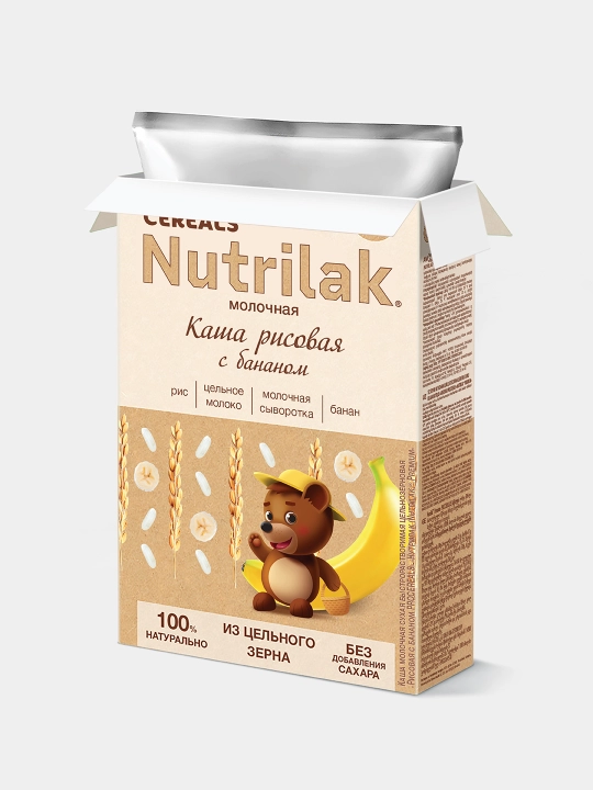 Butun donli guruch bo'tqasi Nutrilak Premium ProCereals, sutli banan bilan, 200 gr