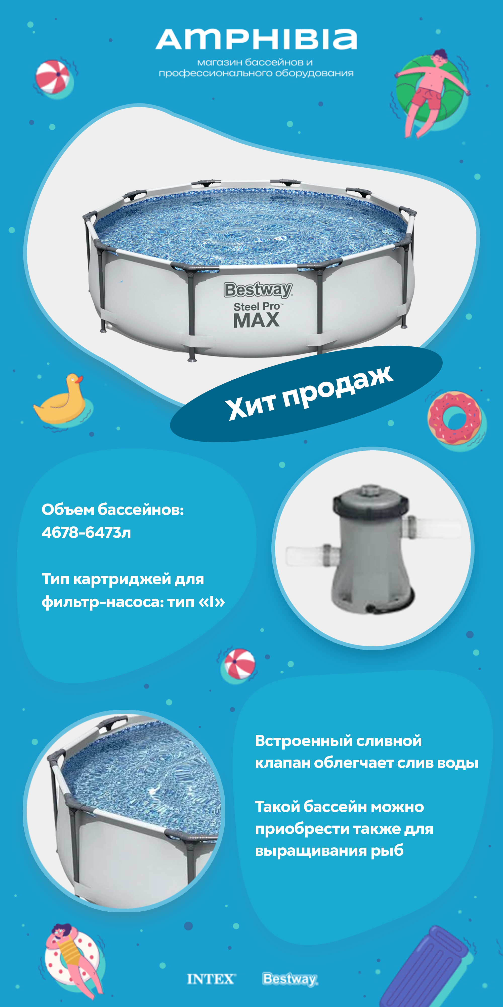 Каркасные бассейны для дачи и дома Bestway с фильтр-насосом, 4678-6148 л  купить по низким ценам в интернет-магазине Uzum