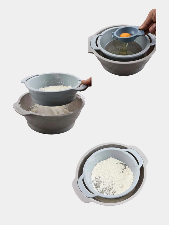 Кухонный набор, миска, сито, шпатель и разделитель яиц