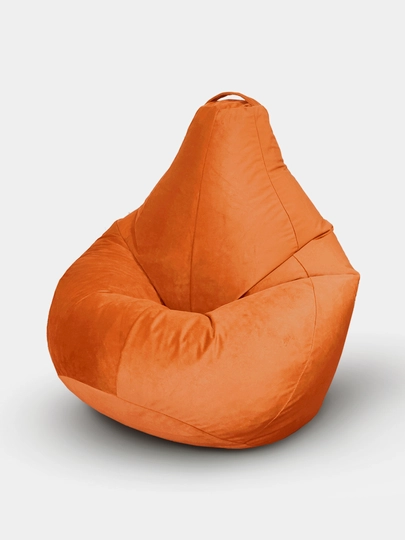 Бескаркасный кресло-мешок Beanbag из мебельного велюра, размера XXL, форма груша — БИНБЕГИ-VELSTAN-ОРАНЖ