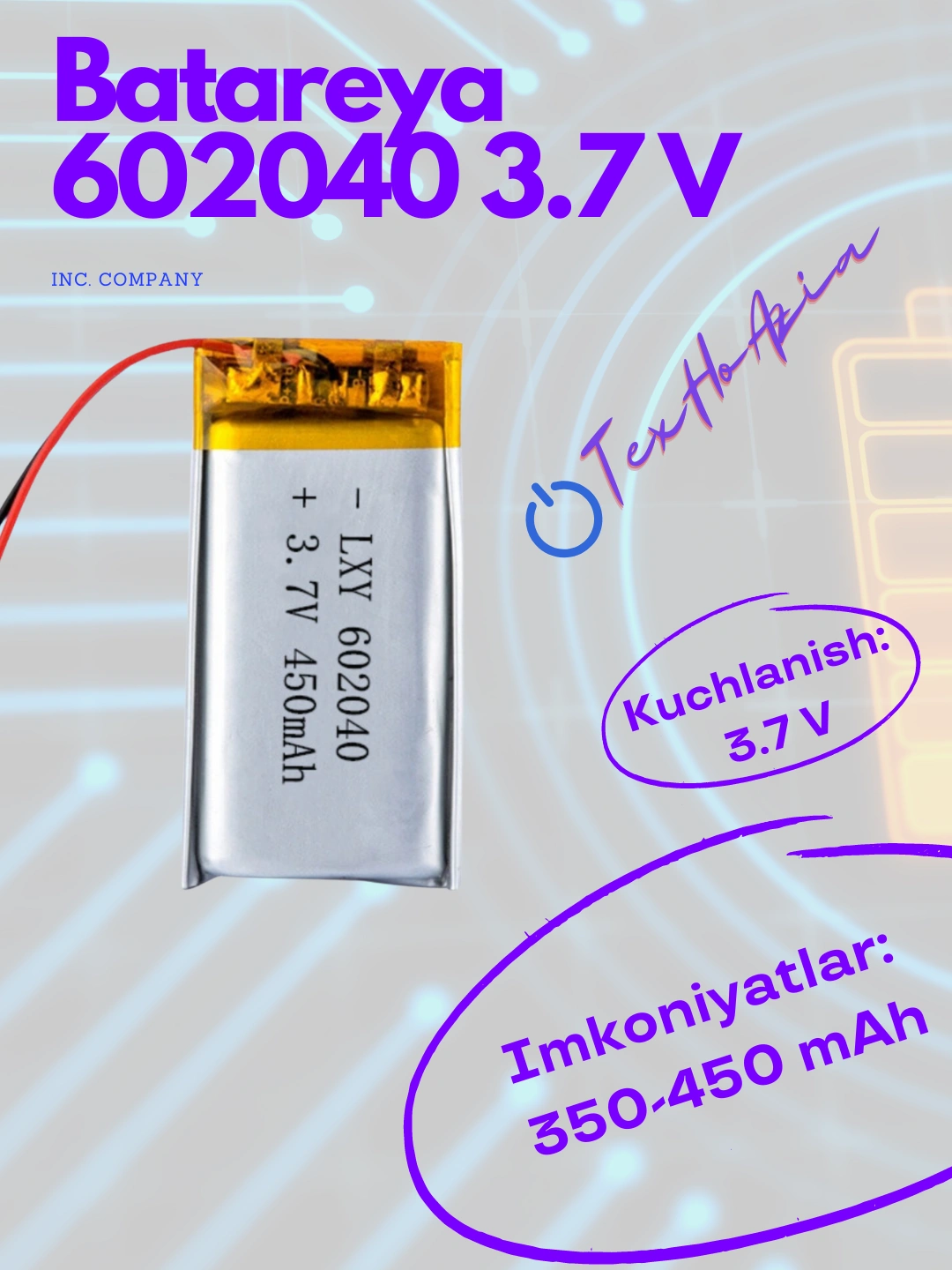 Batareya Rasmi Zaryadlanuvchi batareya 602040 3.7 Vtni arzon narxda sotib oling — Uzum ...